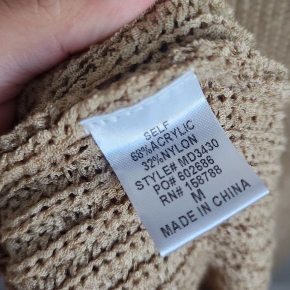 Mable Cable Open Knit Beige Tan High Neck Padded Maxi Dress Boho Modest Neutral - Picture 12 of 12